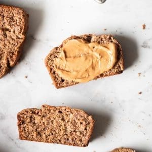 banana bread slices with peanut butter