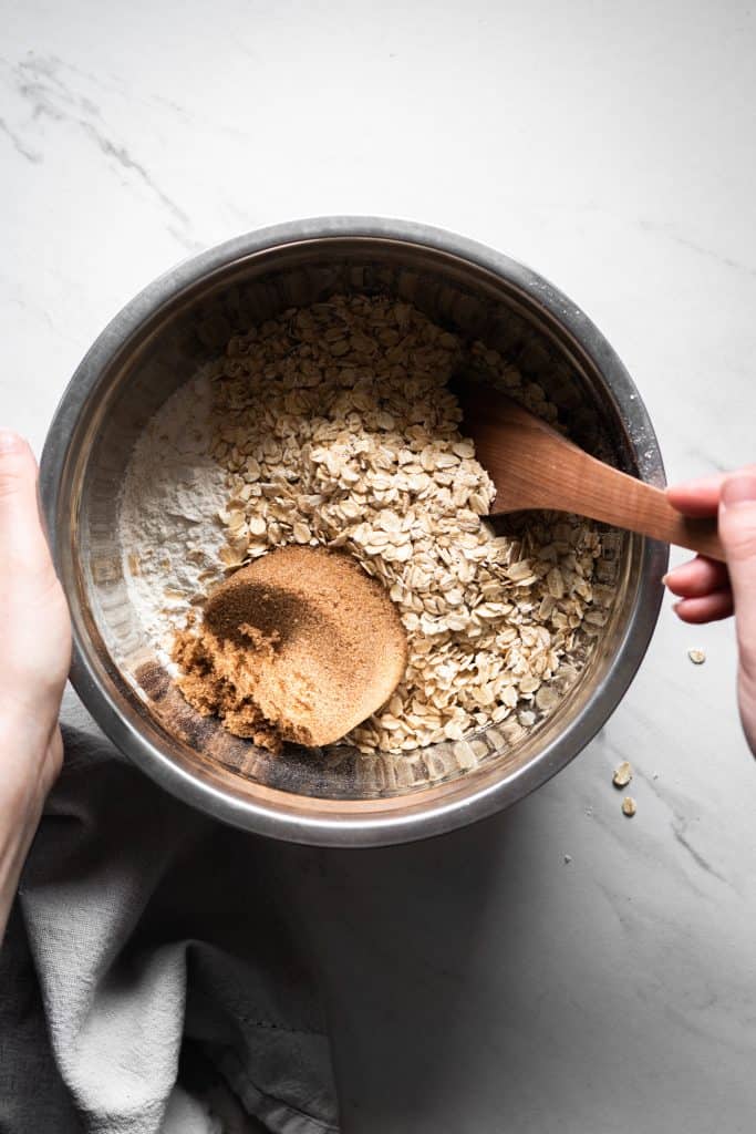 oats, flour and sugar in a mixing bowl