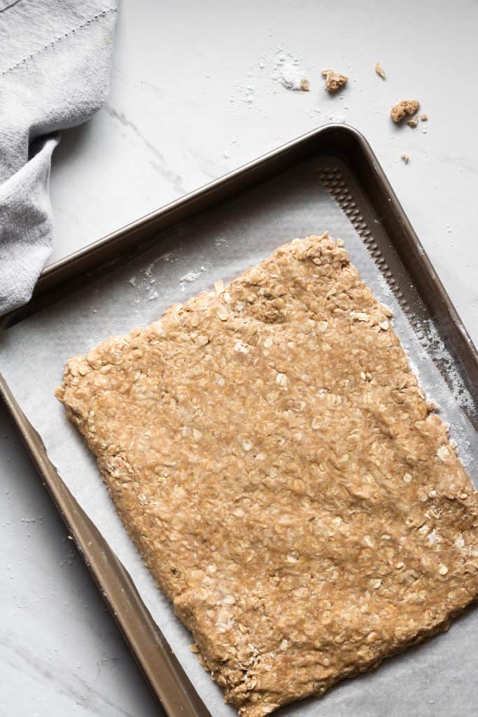 oatcake rectangle on a baking sheet
