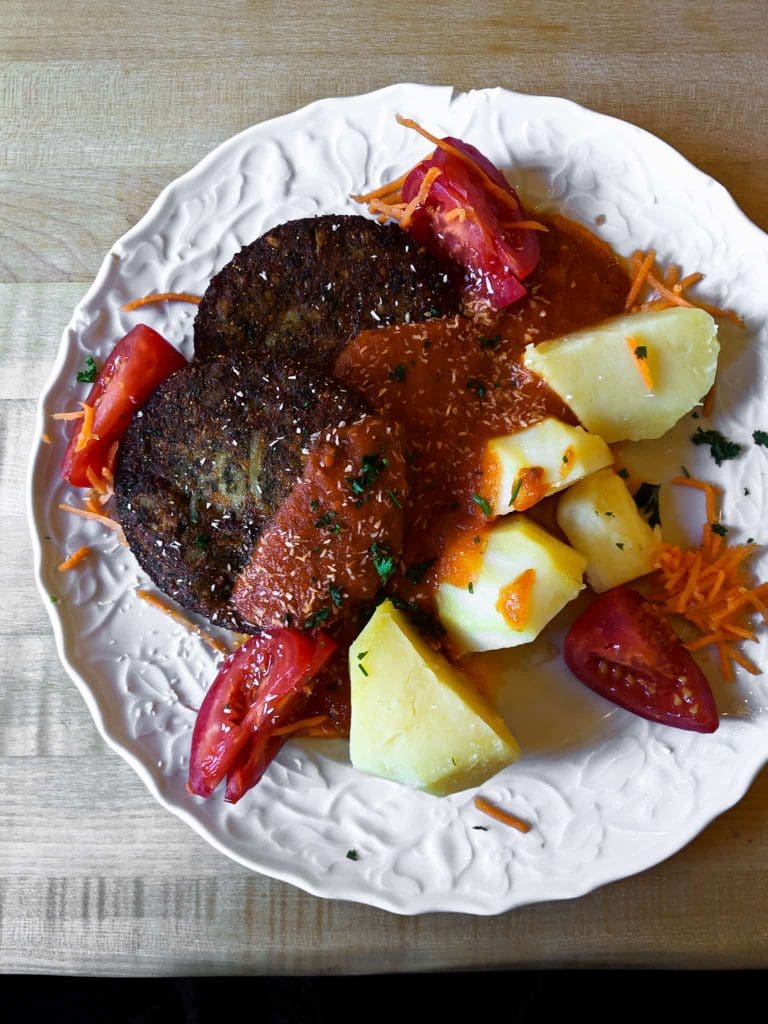 veggie patties and potatoes