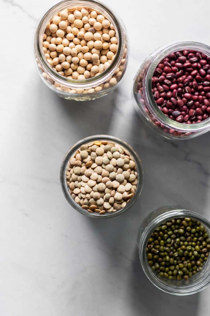 beans and lentils in jars from the top