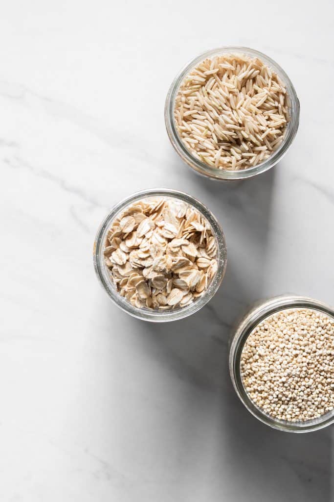 grains in jars from the top