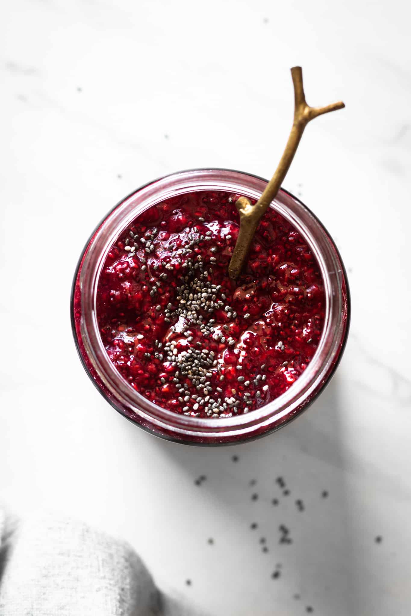 chia jam in a jar from the top