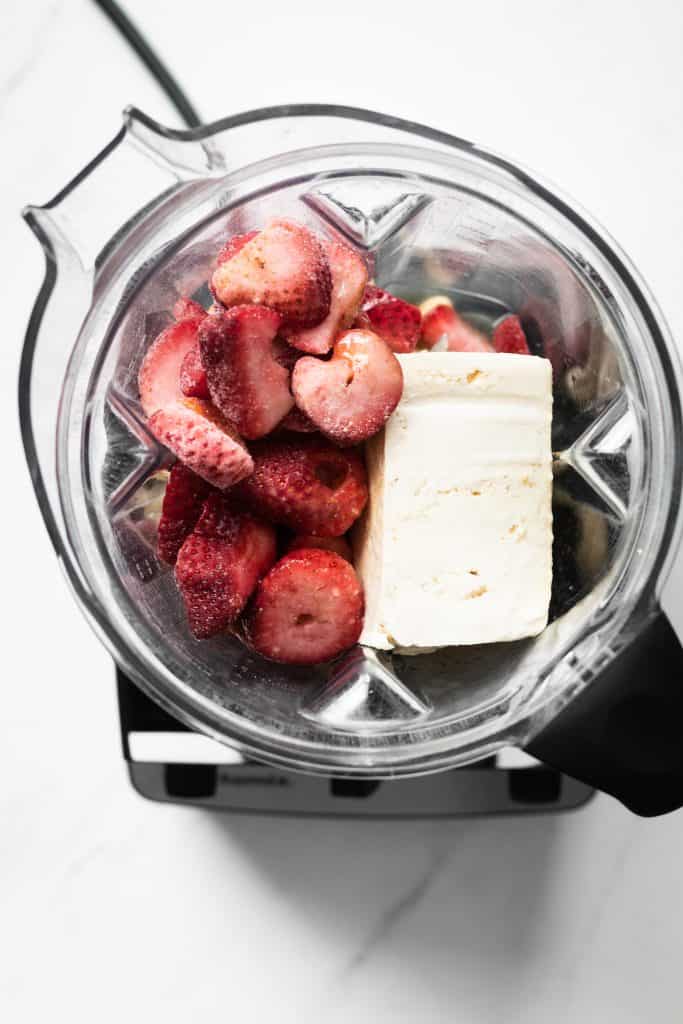 tofu and berries in a blender
