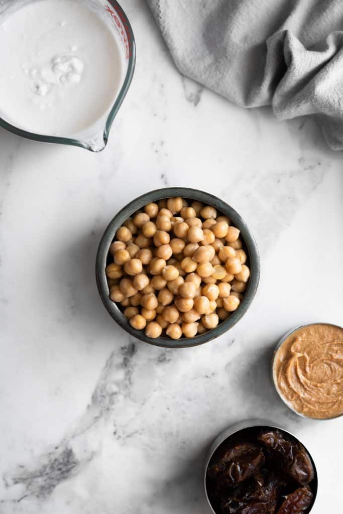 chickpeas, peanut butter, dates and coconut milk