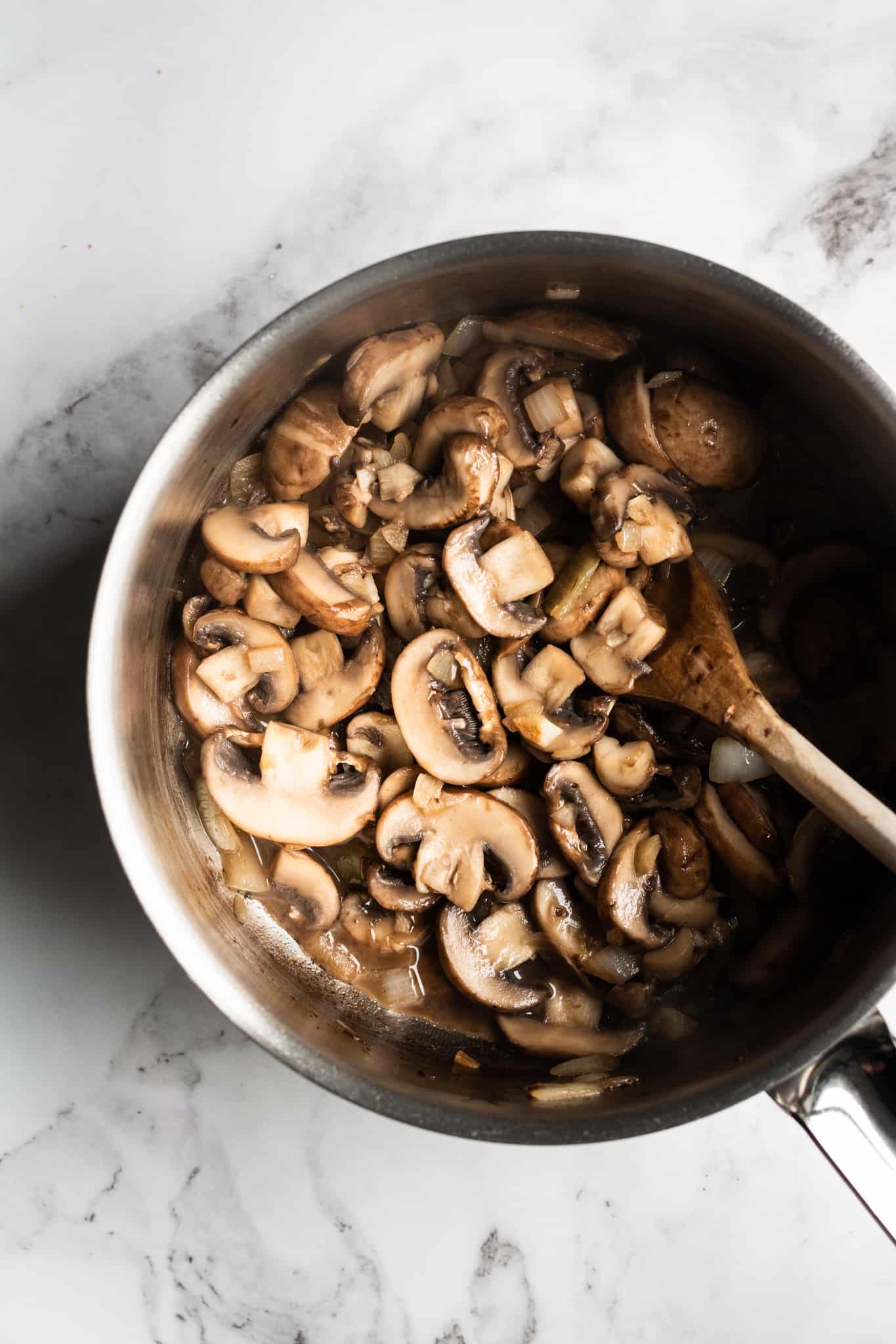 mushrooms cooked in a saucepan