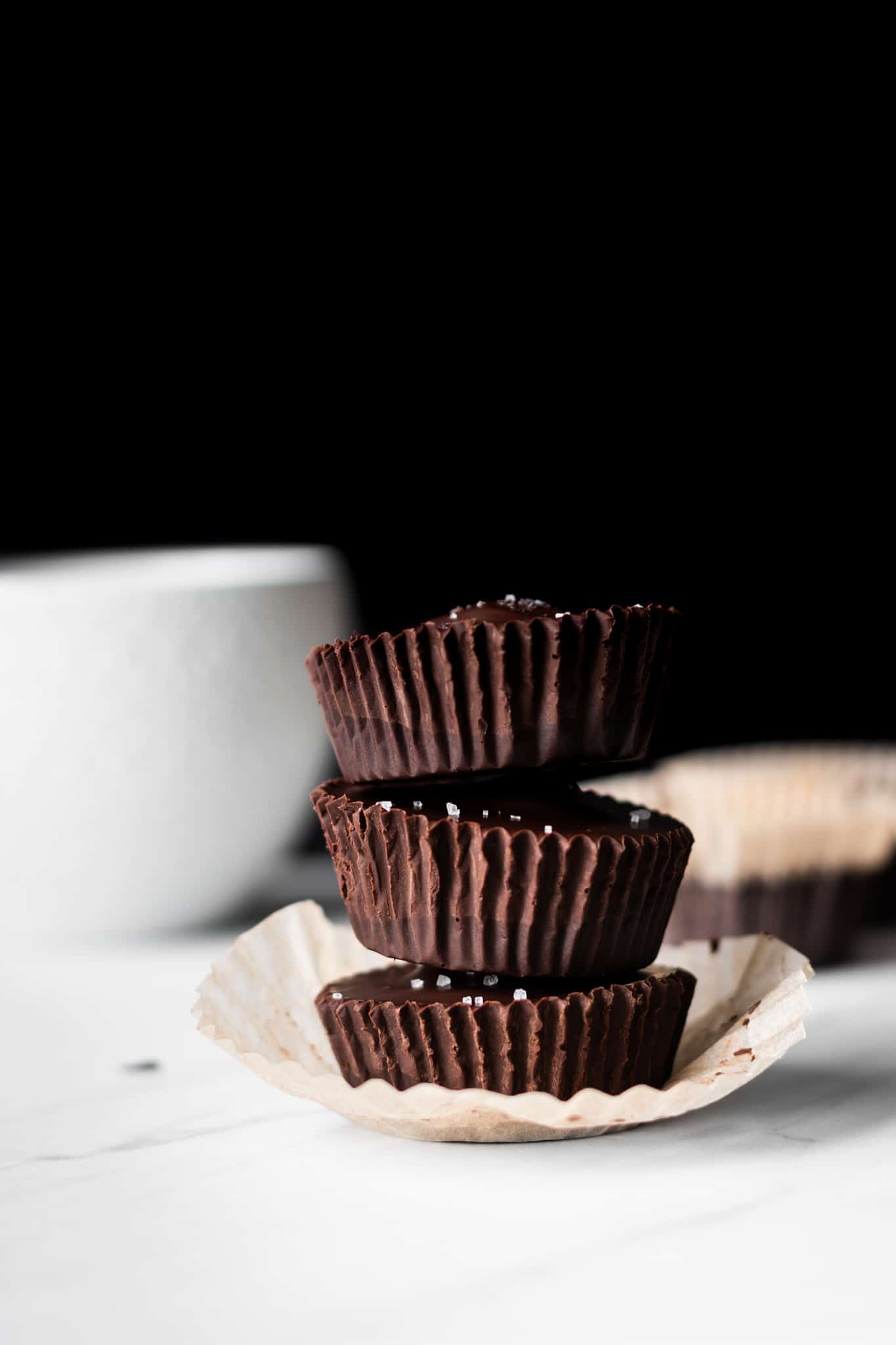chocolate cups stacked from the side