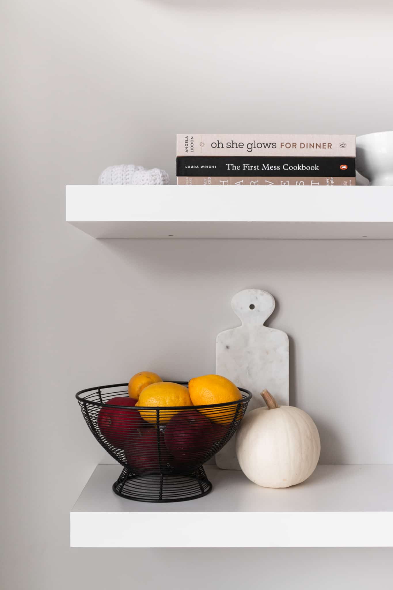 closeup of minimalist vegan shelves