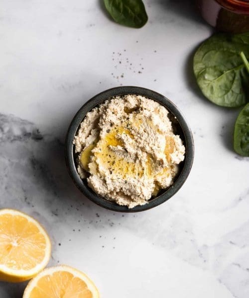 tofu ricotta in a bowl from the top