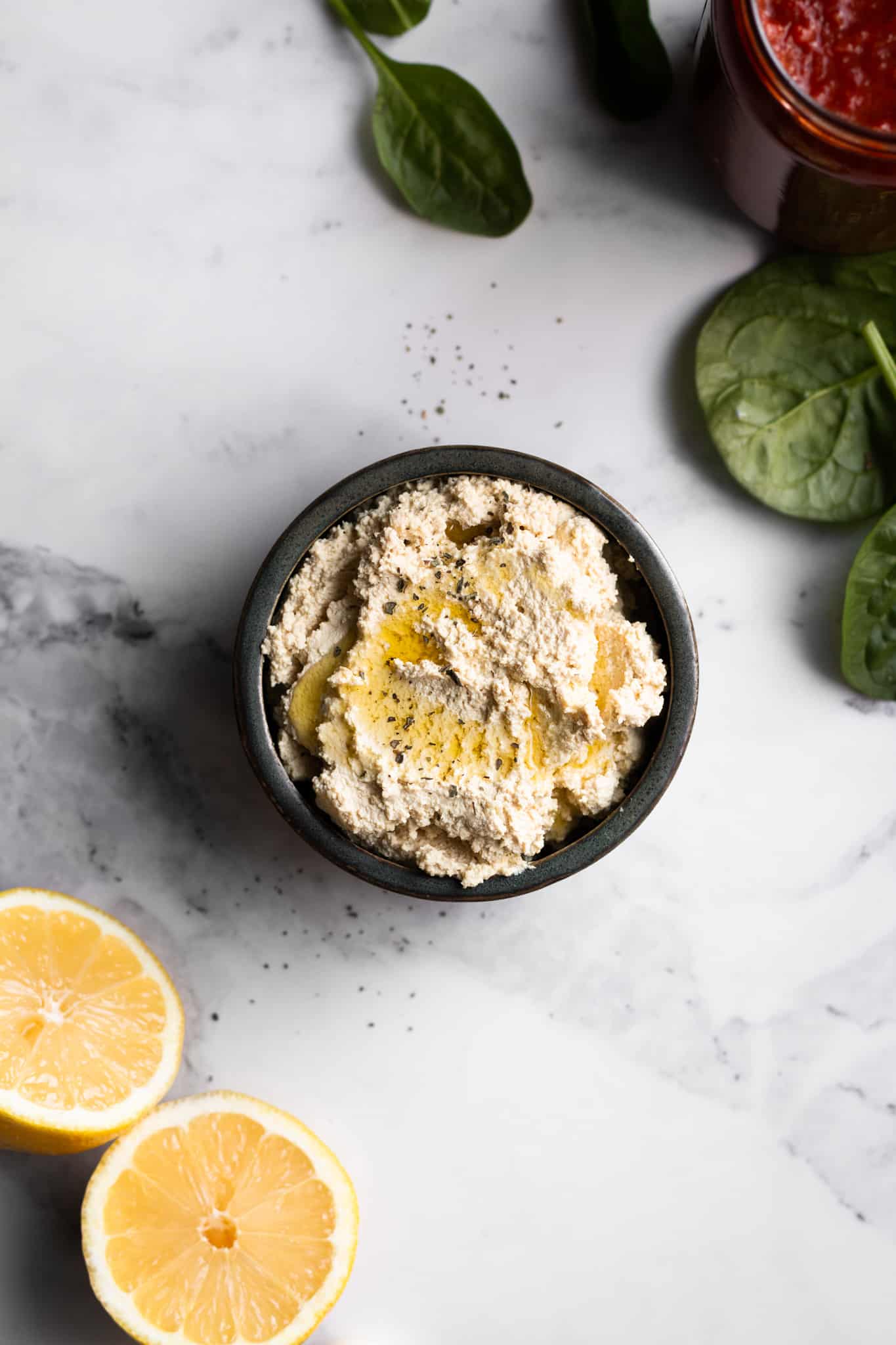 Vegan Tofu Ricotta in a bowl from the top