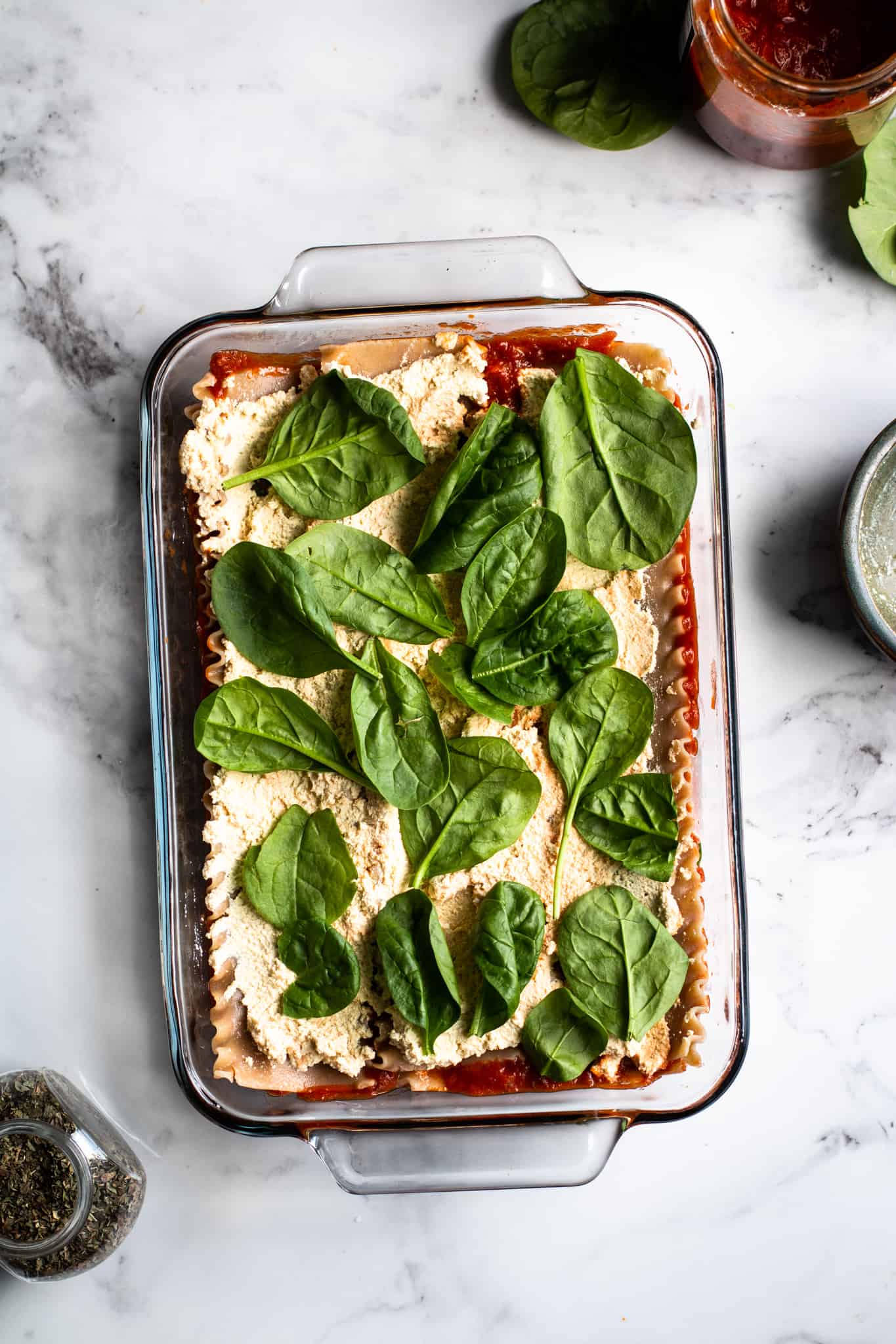 tofu ricotta and spinach layer