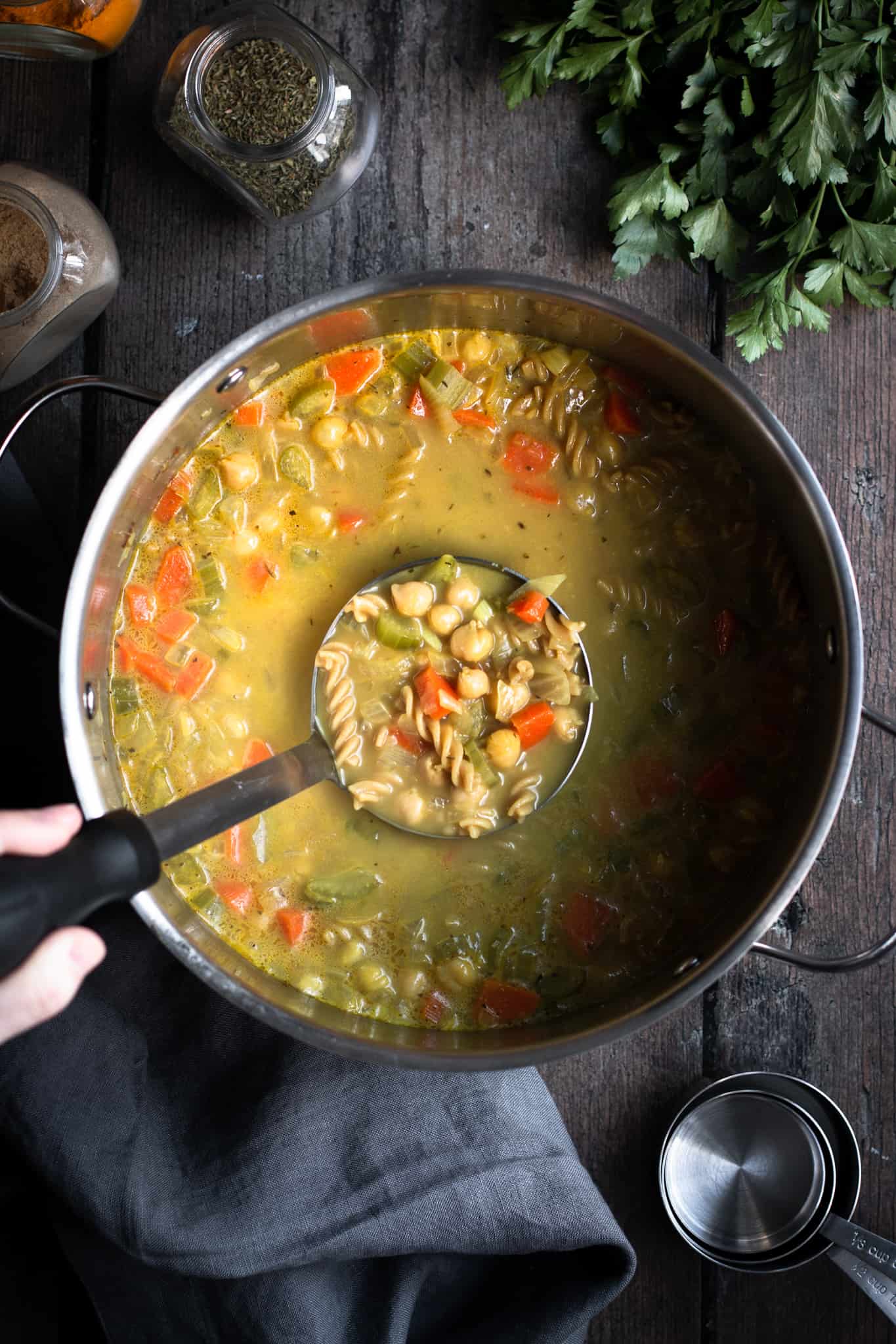 noodle soup in a large saucepan