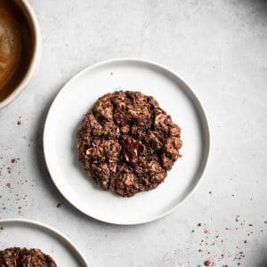 vegan double chocolate oatmeal cookies in plates