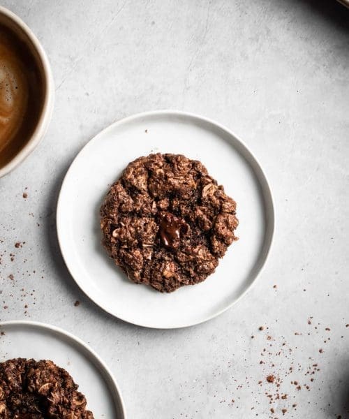 vegan double chocolate oatmeal cookies in plates