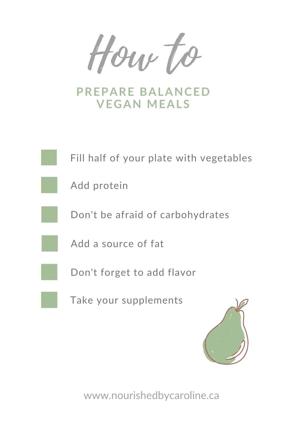 list of tips to prepare balanced vegan meals 