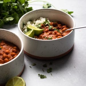 vegan butter chickpea with rice and limes