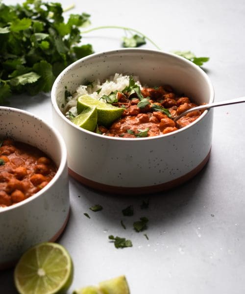vegan butter chickpea with rice and limes