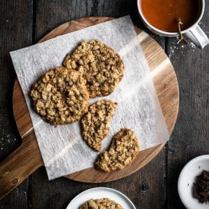 oatmeal cookies on a cutting board