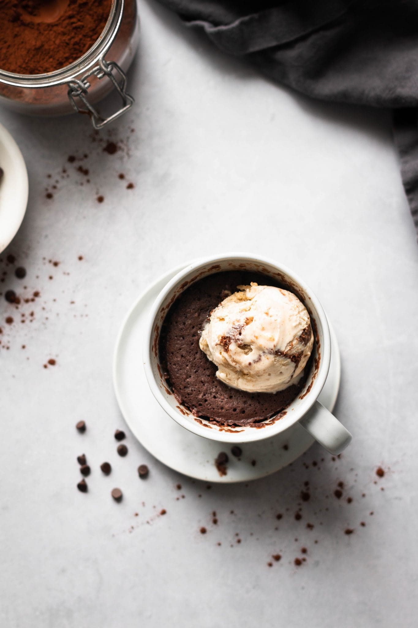 vegan chocolate mug cake with ice cream