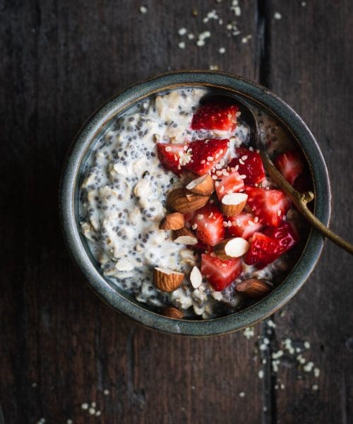 bowl of protein overnight oats