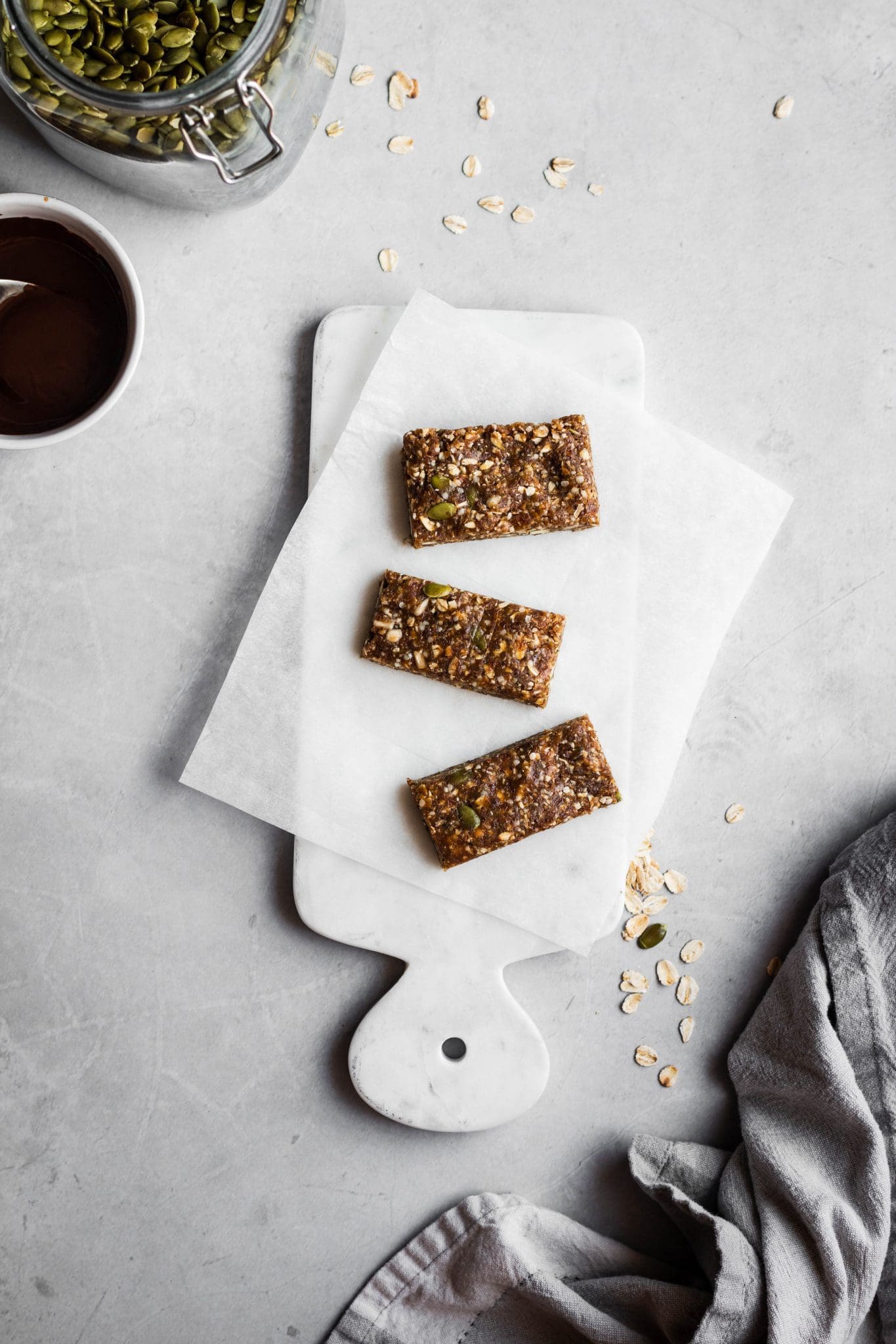 no-bake chewy granola bars on a cutting board