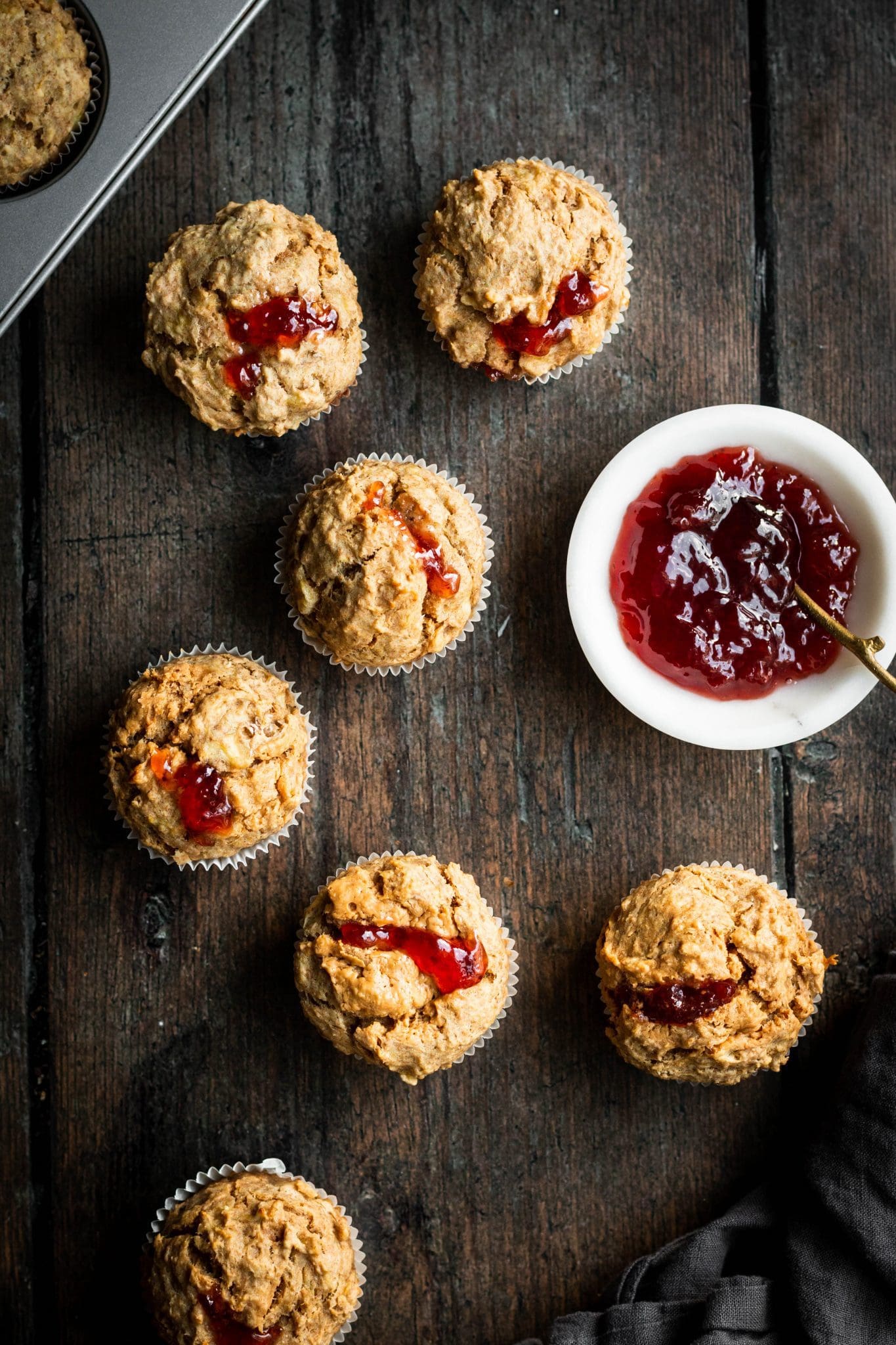 peanut butter and jelly muffins from the top