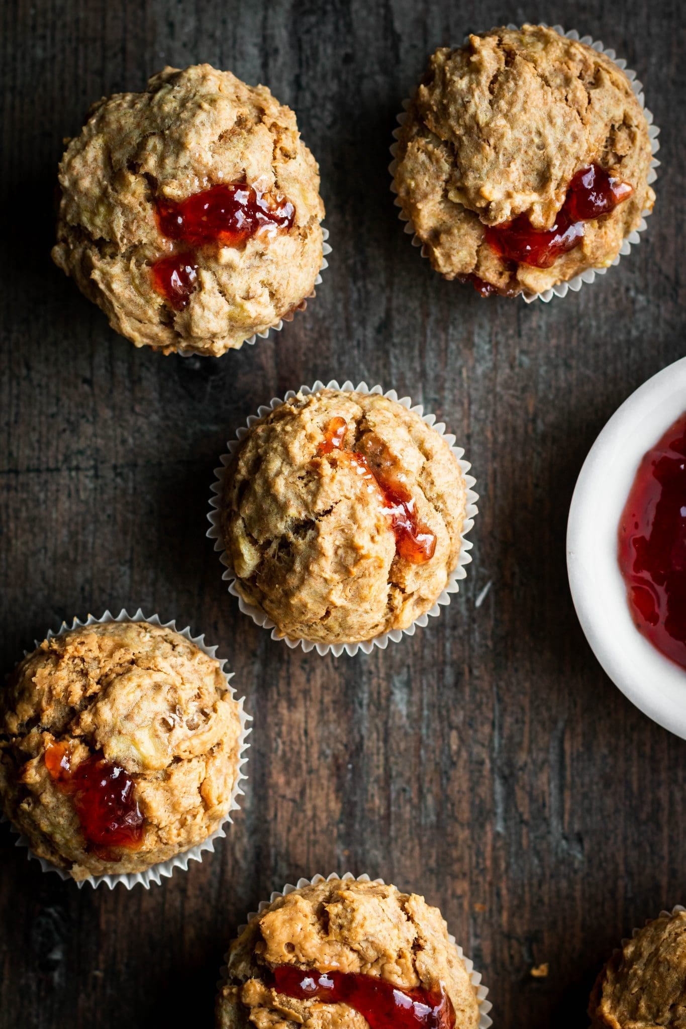 peanut butter and jelly muffins from the top
