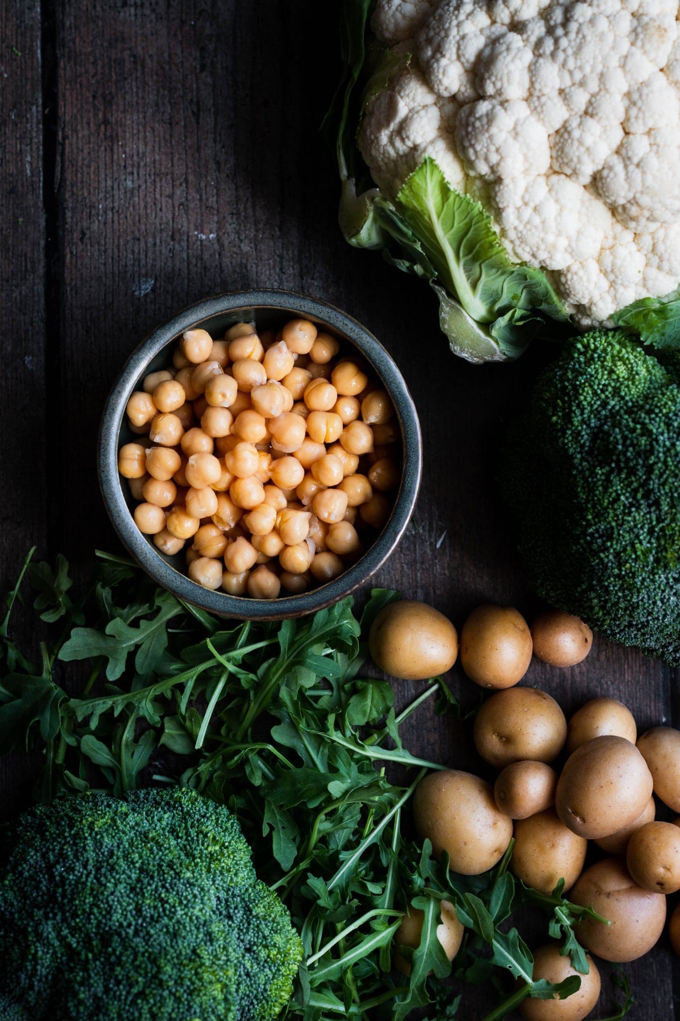 Chickpeas, broccoli, cauliflower and potatoes