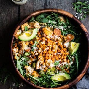 vegan sheet pan meal in a bowl