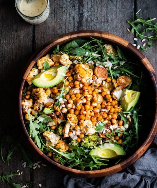 vegan sheet pan meal in a bowl