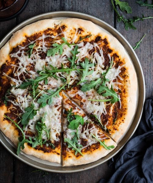 vegan sun-dried tomato pizza from the top