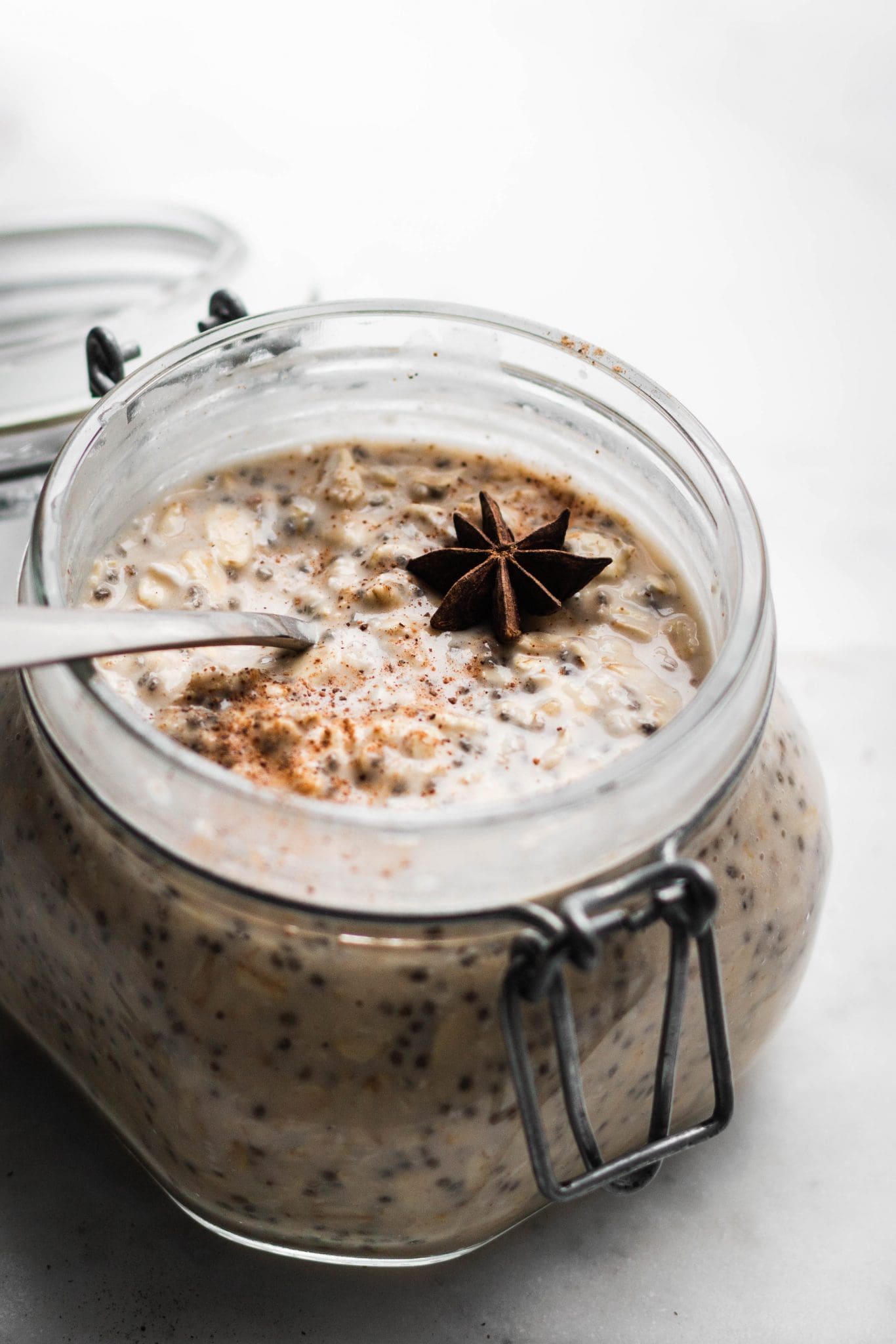 closeup of overnight oats in a jar