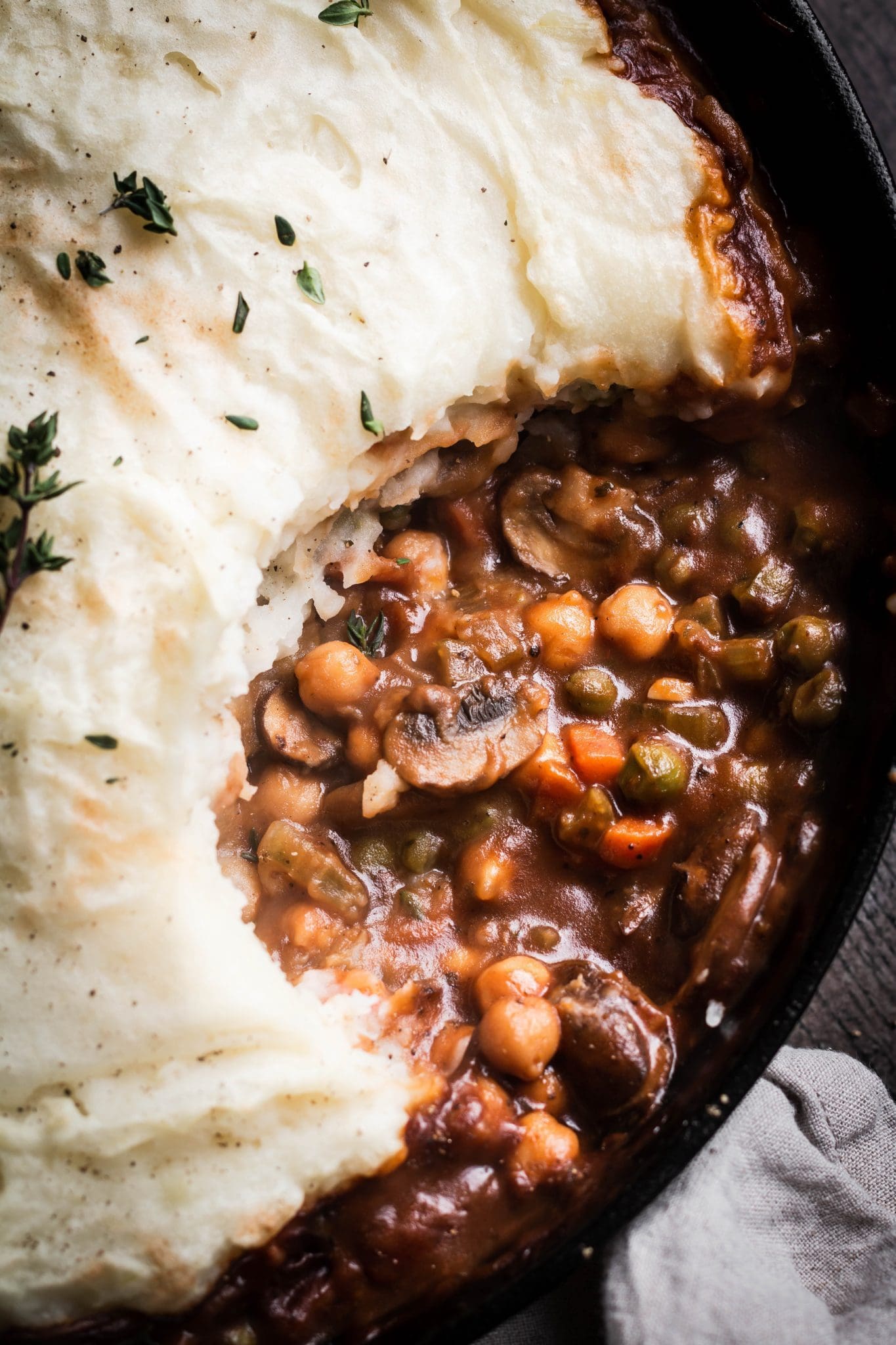 2021 vegan Christmas menu - vegan Shepherd's Pie closeup