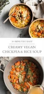 creamy chickpea and rice soup pin
