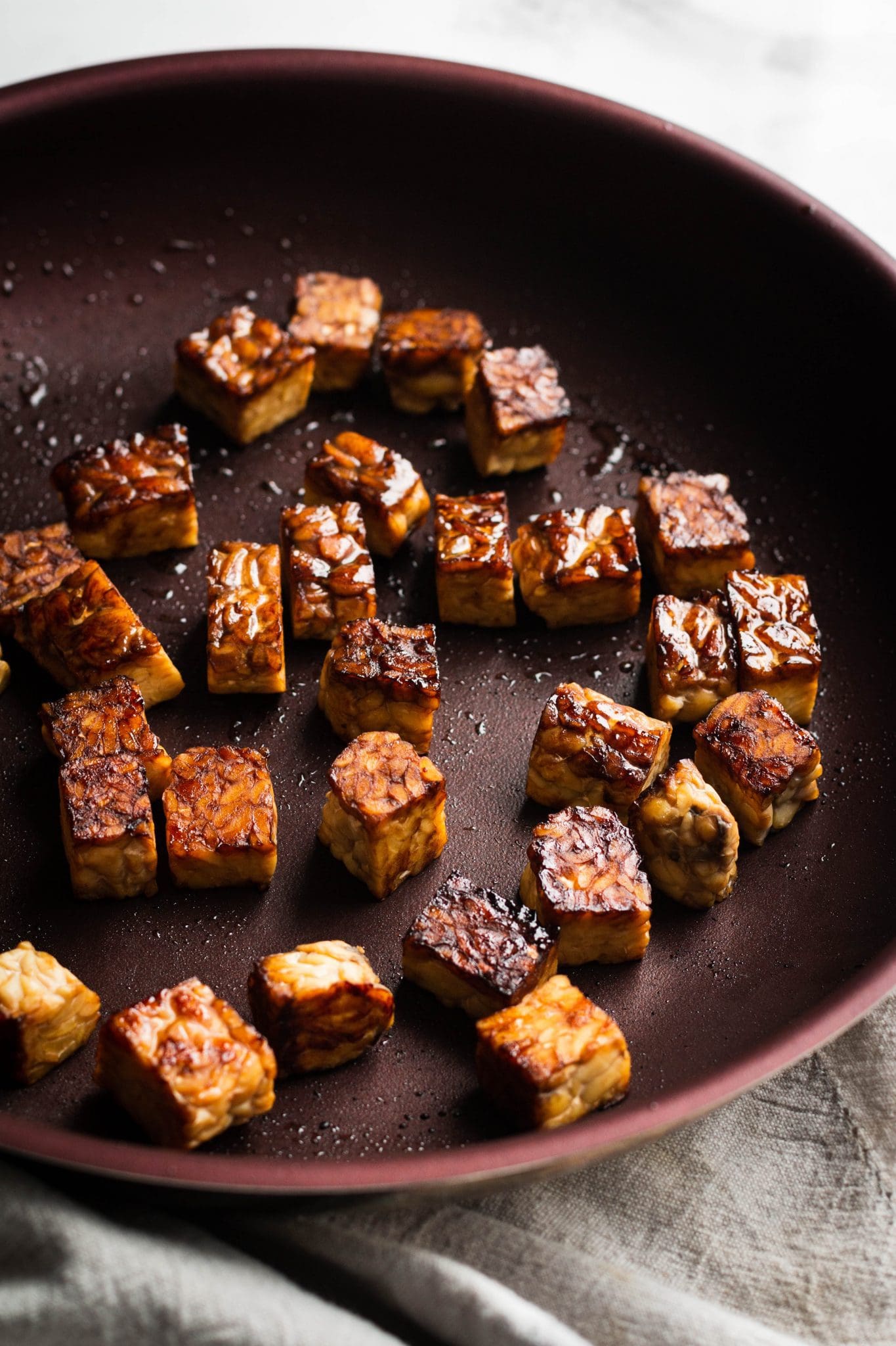 tempeh on a frying pan