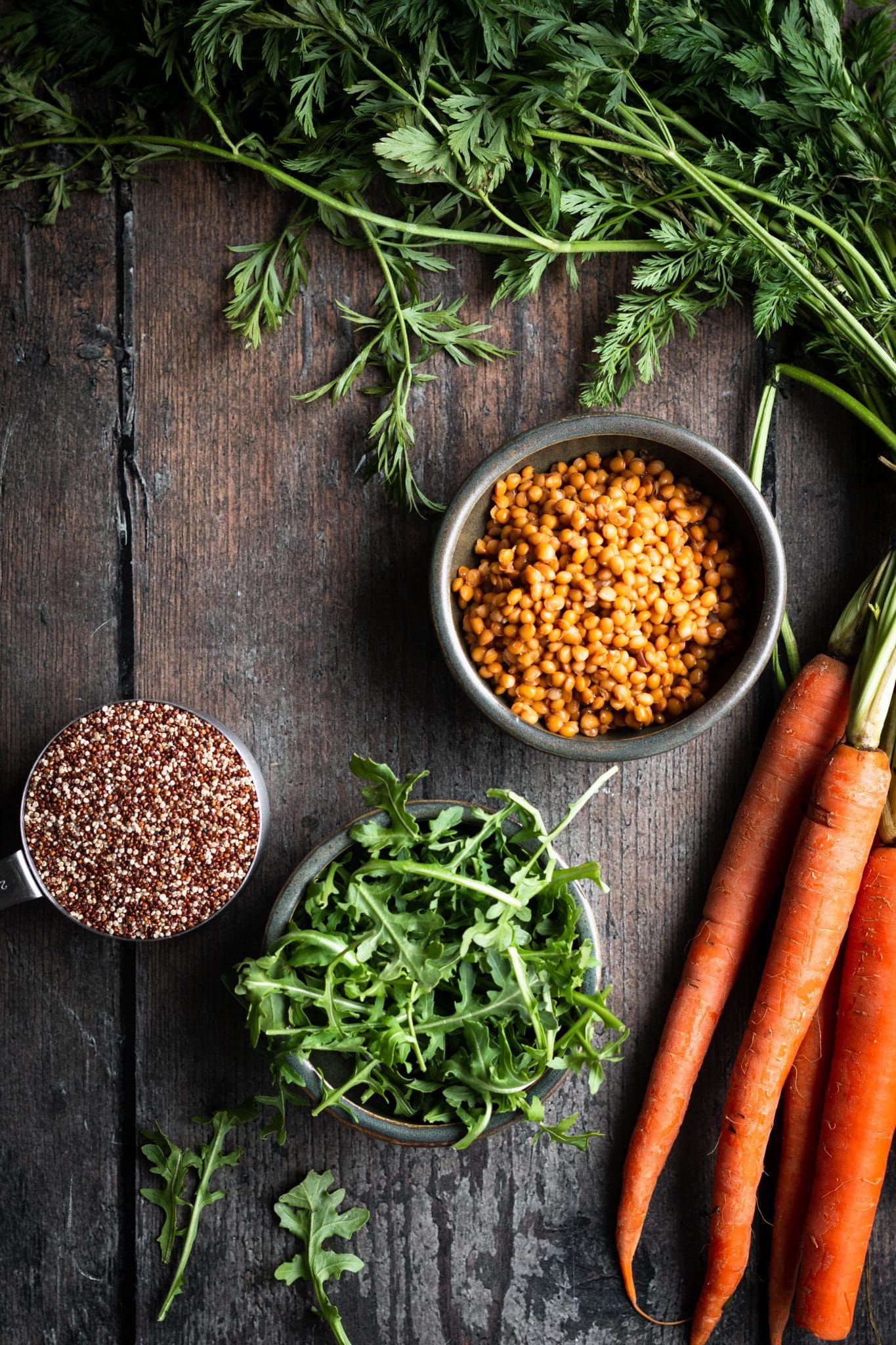 arugula, carrots, lentils and quinoa