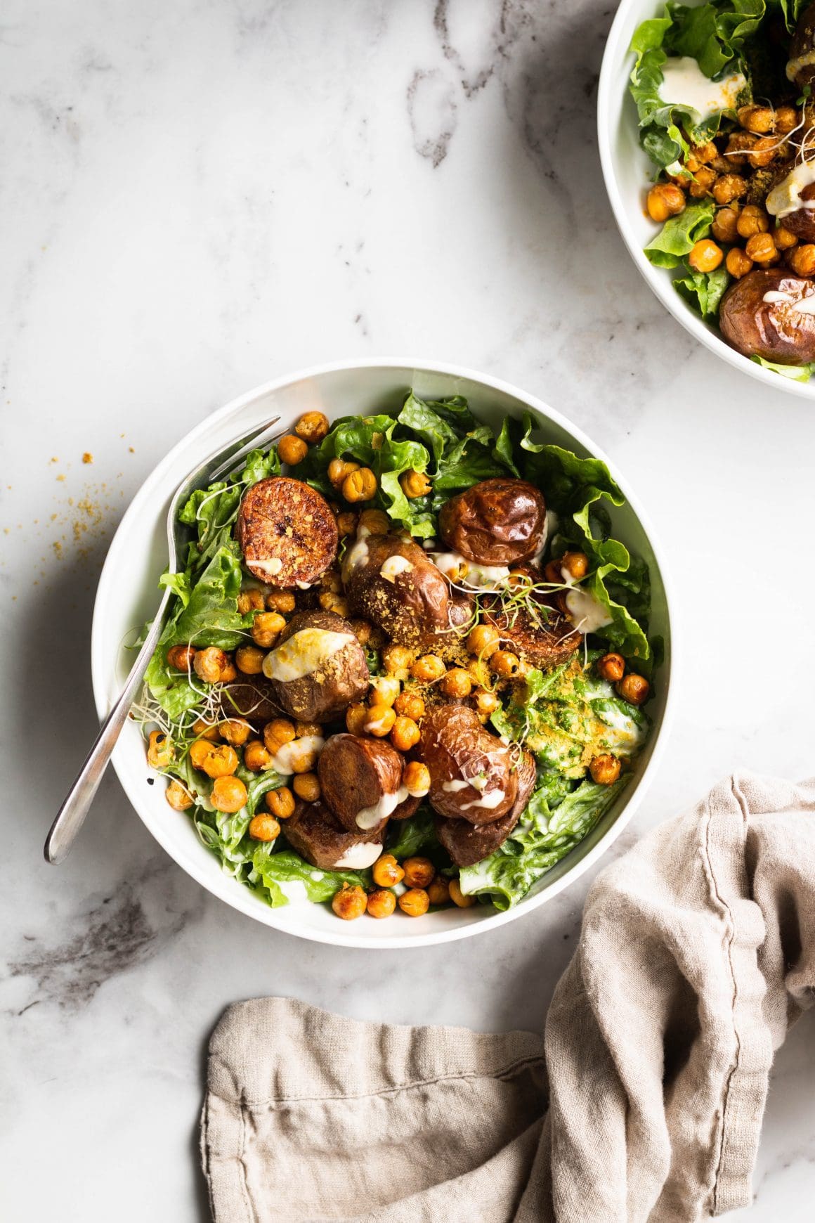 Roasted Potato and Chickpea Salad with Tahini Dressing - Nourished