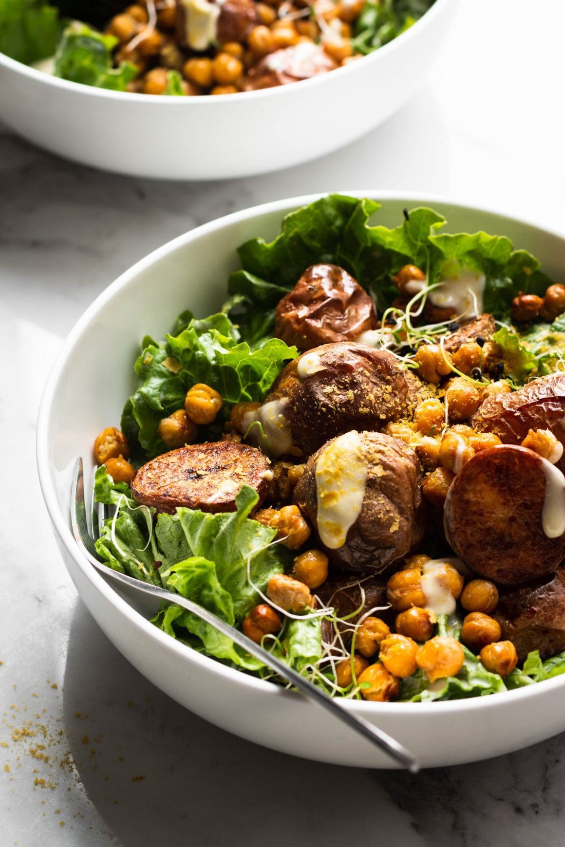 Roasted Potato and Chickpea Salad with Tahini Dressing - Nourished