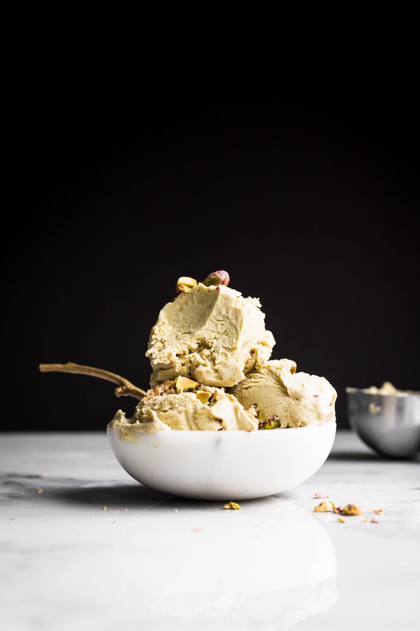 vegan pistachio ice cream in a bowl