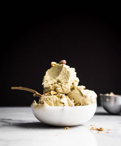 vegan pistachio ice cream in a bowl