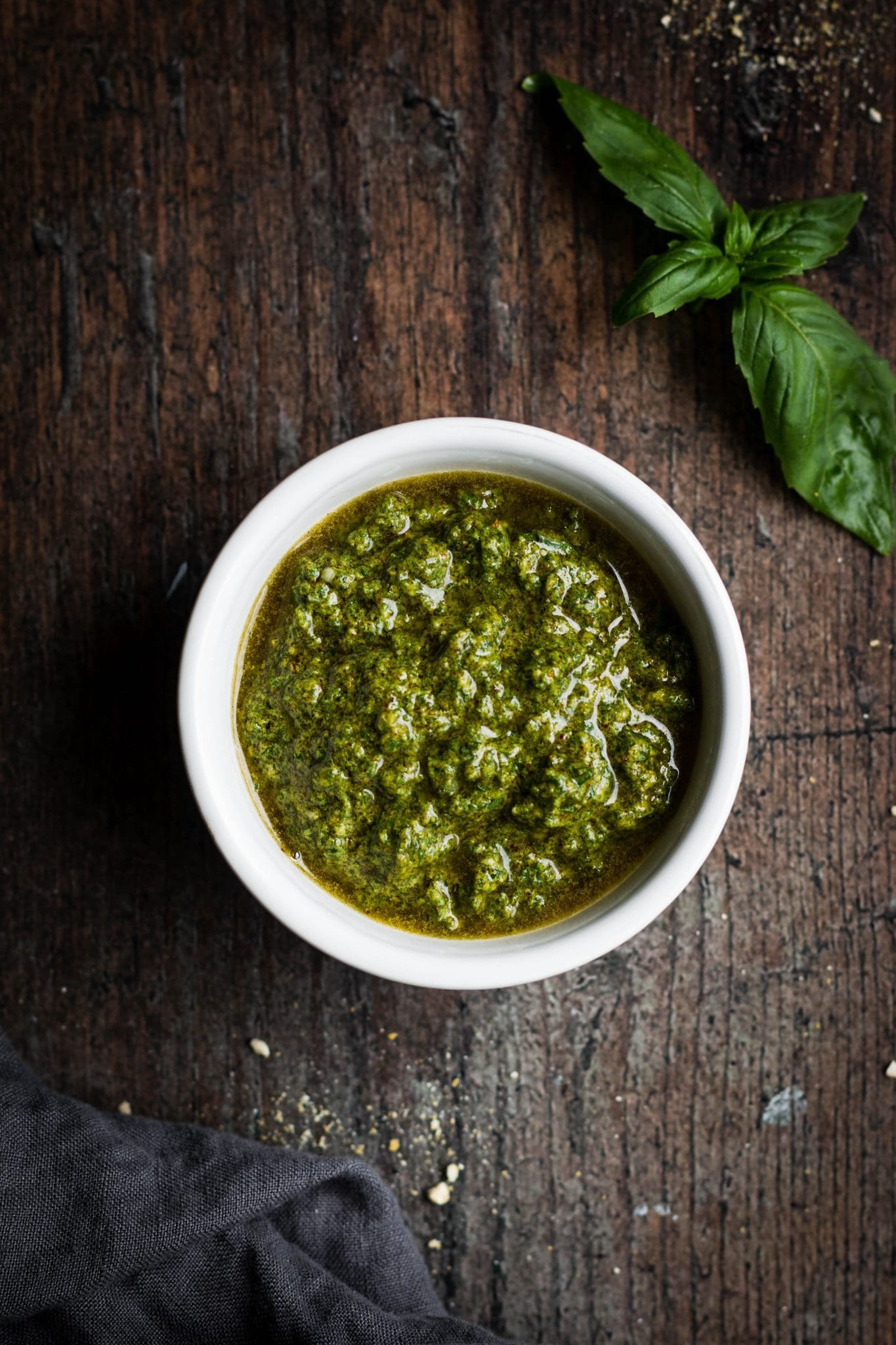 pesto in a small bowl seen from the top
