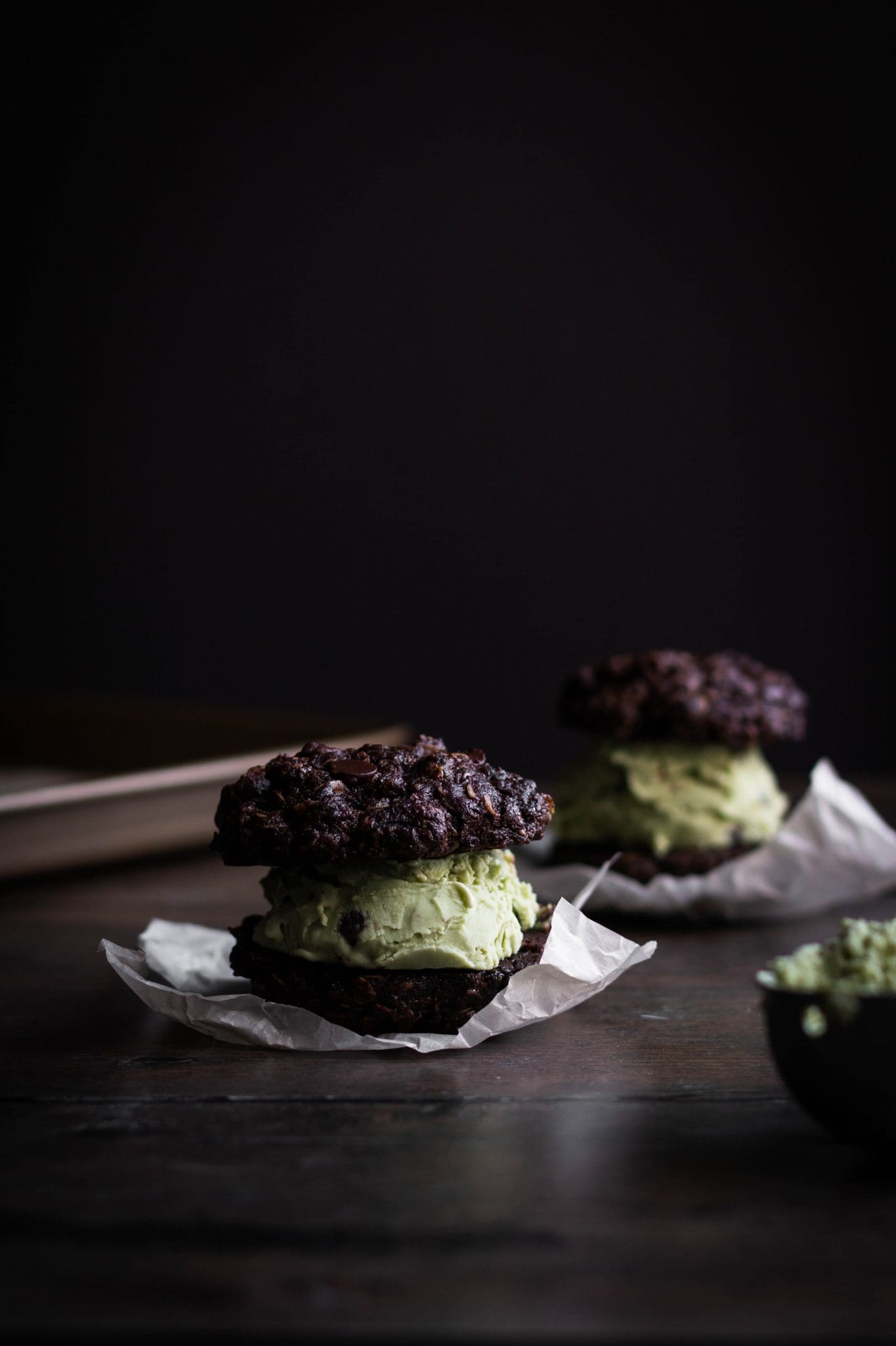 mint chocolate ice cream sandwiches from the side