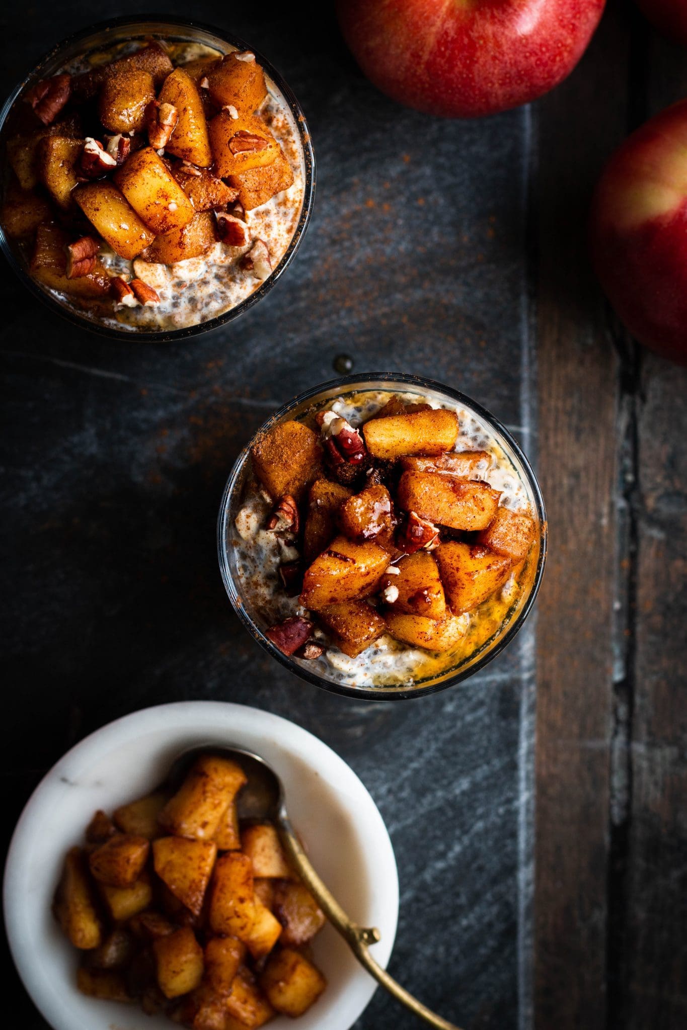 apple pie overnight oats seen from the top