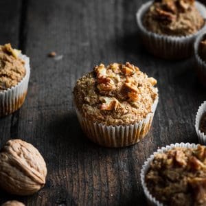 vegan banana walnut bran muffins
