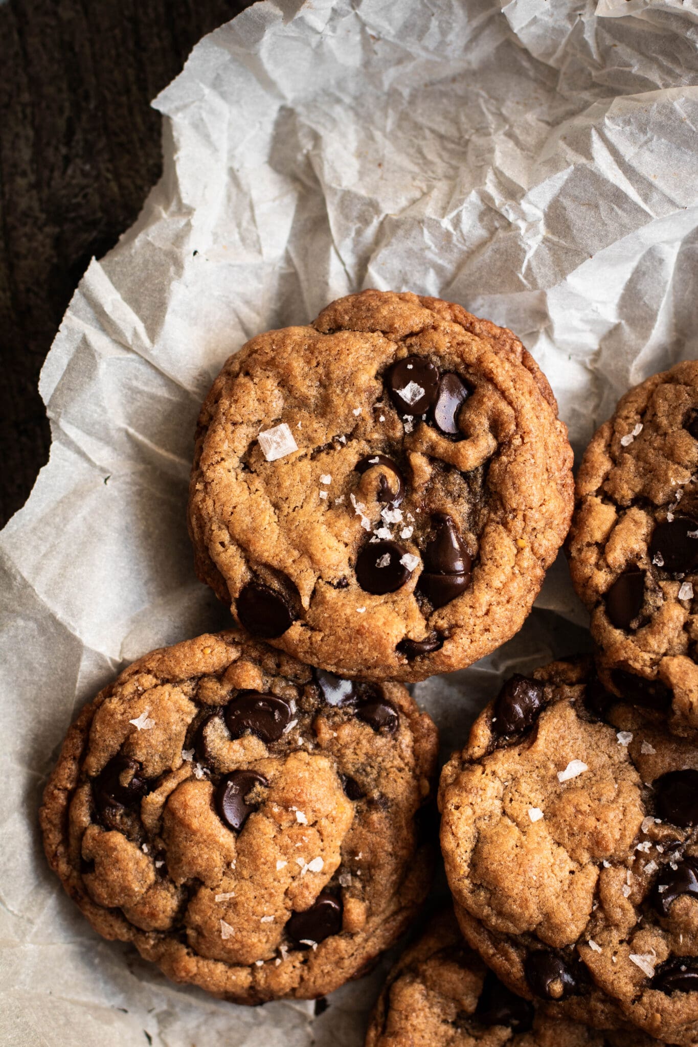 chocolate chip cookies on parchment paper