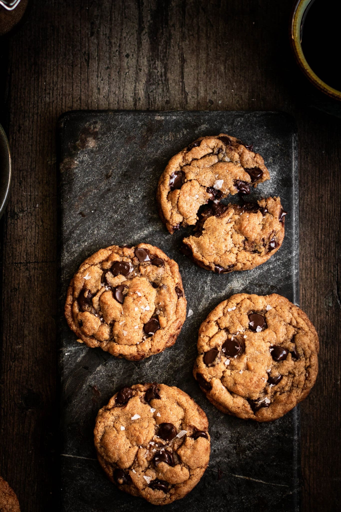 perfect vegan chocolate chip cookies on a serving platter