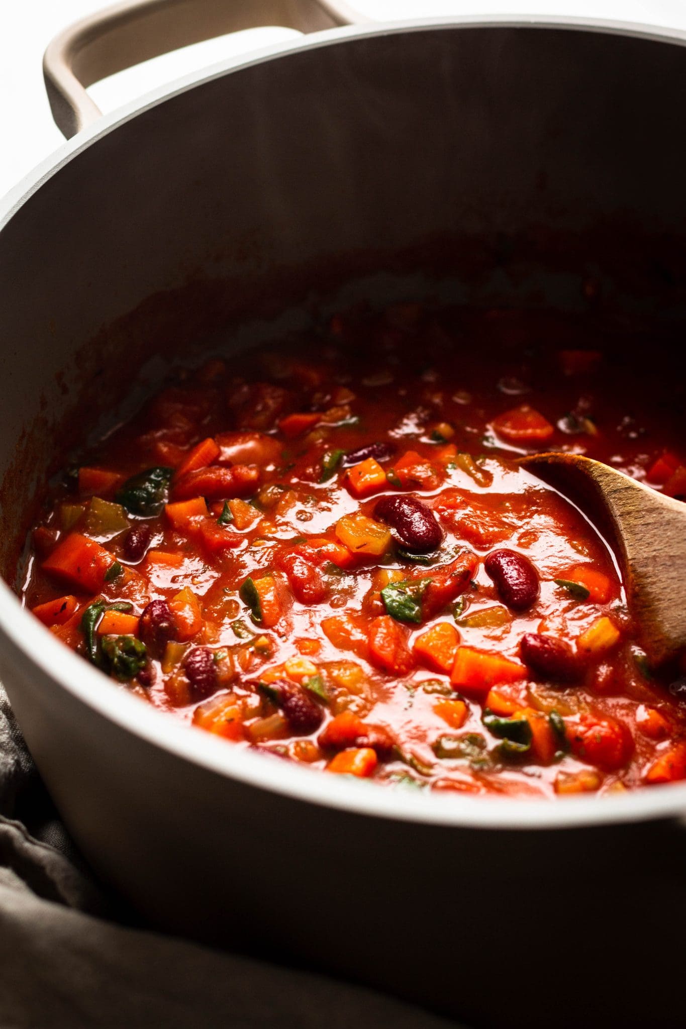 closeup of Italian bean & vegetable soup in a pot