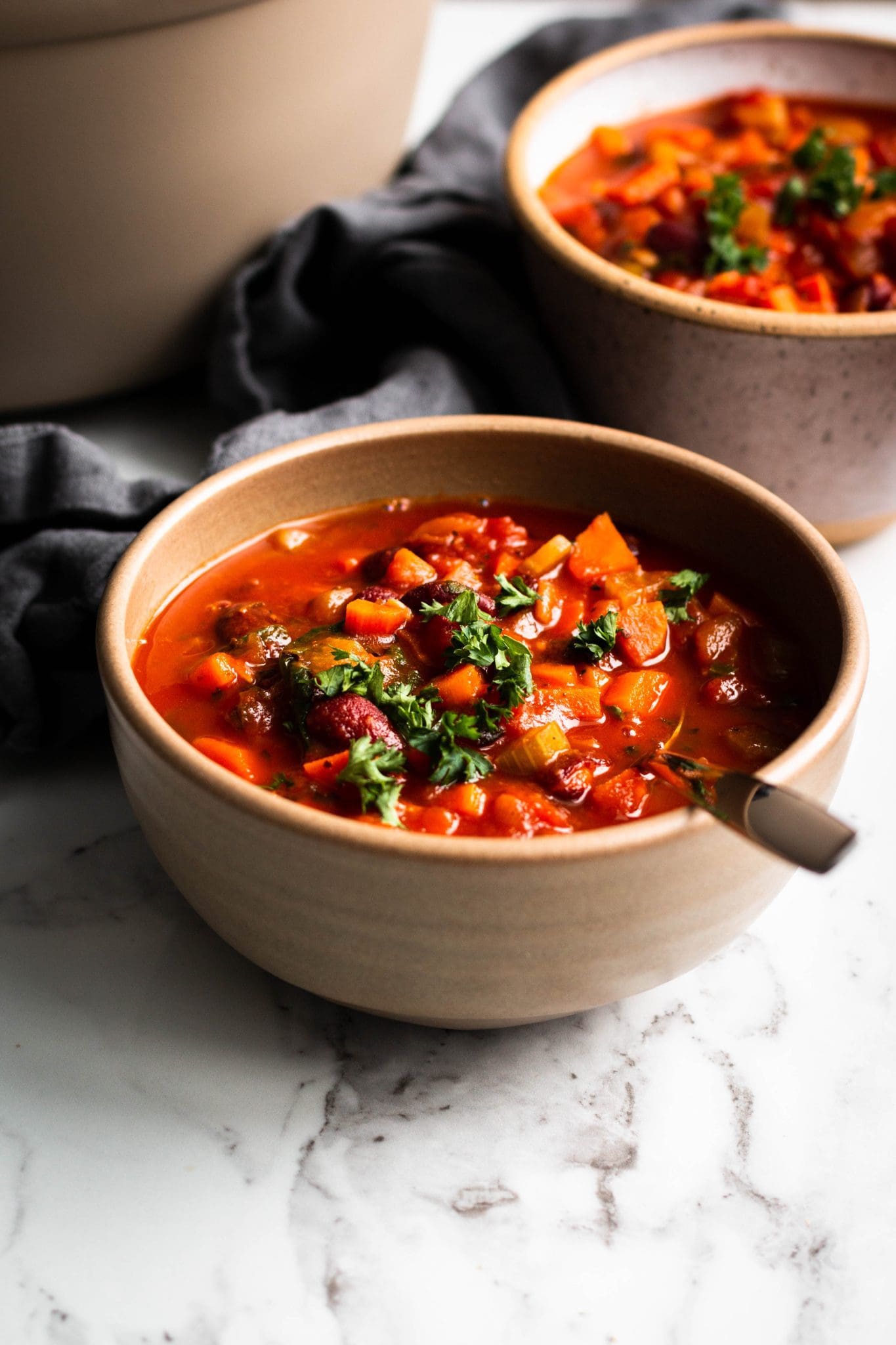 Italian bean & vegetable soup in bowls