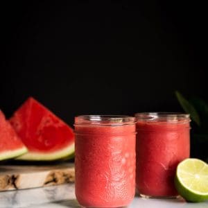 watermelon strawberry lime smoothie seen from the side