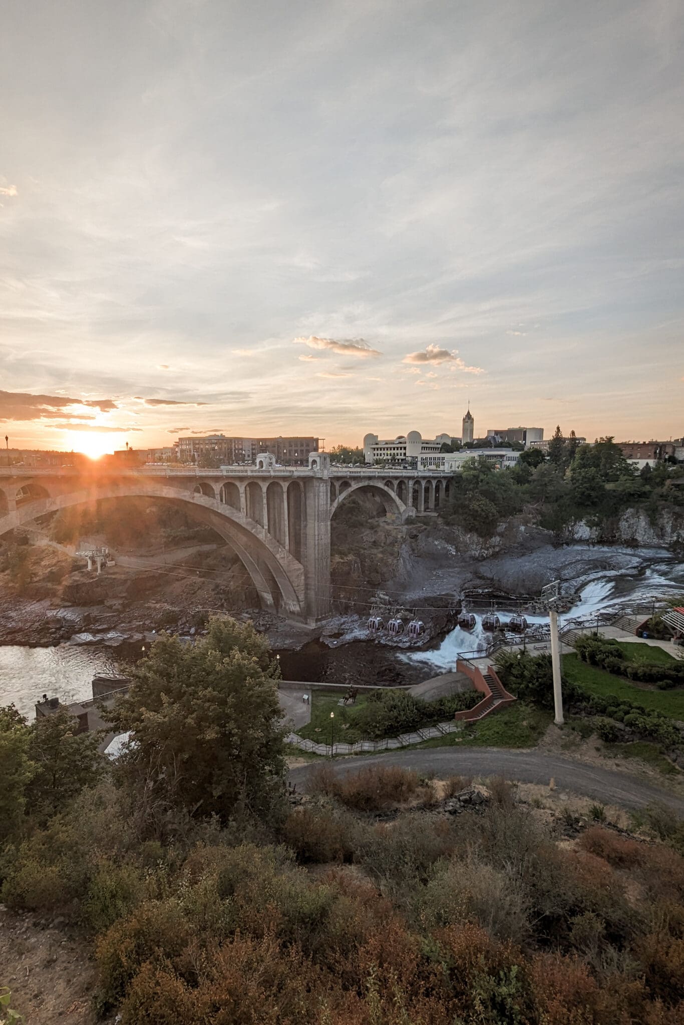 View of the Spokane River at sunset